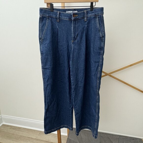 Land’s End Pleated Wide Leg Trouser Jeans (Sz Pet 12) High Rise Elevated Basic - Picture 2 of 10